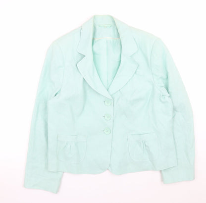 Style by EWM Womens Green Linen Blend Blazer Jacket Size 18