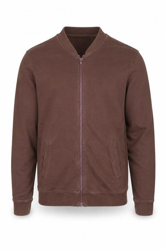 Front view of Only & Sons Men's Brown Cotton Bomber Jacket M Casual Zip-Up