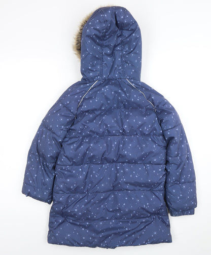 FatFace Girls Blue Star Print Hooded Puffer Coat 9-10 Years Winter Jacket