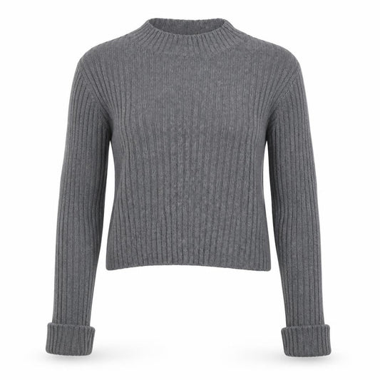 Pull&Bear Womens Grey Mock Neck Rib Knit Jumper Size 10