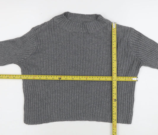 Pull&Bear Womens Grey Mock Neck Rib Knit Jumper Size 10