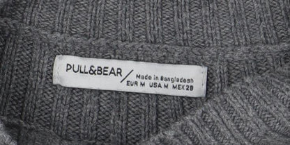 Pull&Bear Womens Grey Mock Neck Rib Knit Jumper Size 10
