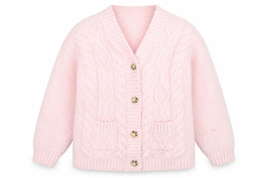 Front view of George Teens Pink Cable Knit Button Cardigan Jumper 7-8 Years