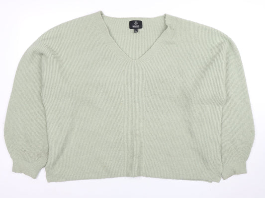 Threadbare Women's Green V-Neck Relaxed Knit Jumper Size 16