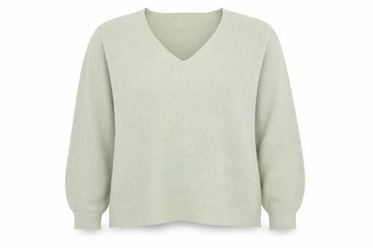 Threadbare Women's Green V-Neck Relaxed Knit Jumper Size 16