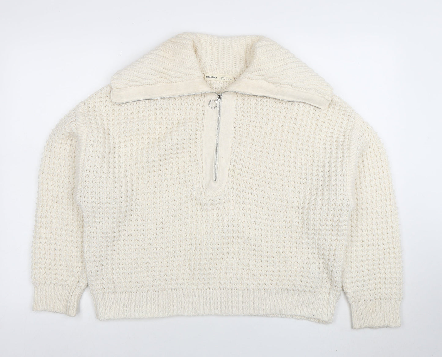 Womens UK Size S Pull & Bear Ivory Half Zip Jumper