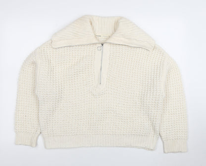 Womens UK Size S Pull & Bear Ivory Half Zip Jumper