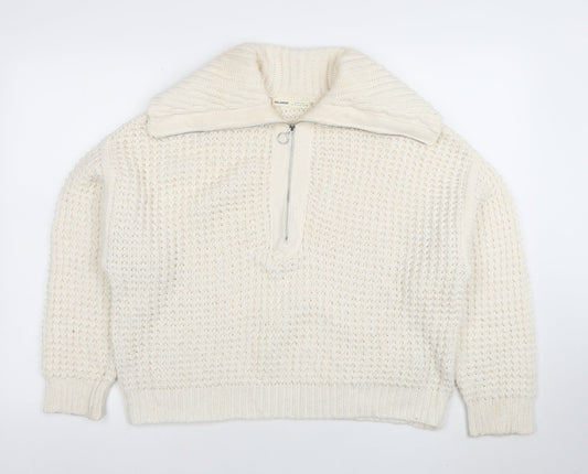 Womens UK Size S Pull & Bear Ivory Half Zip Jumper