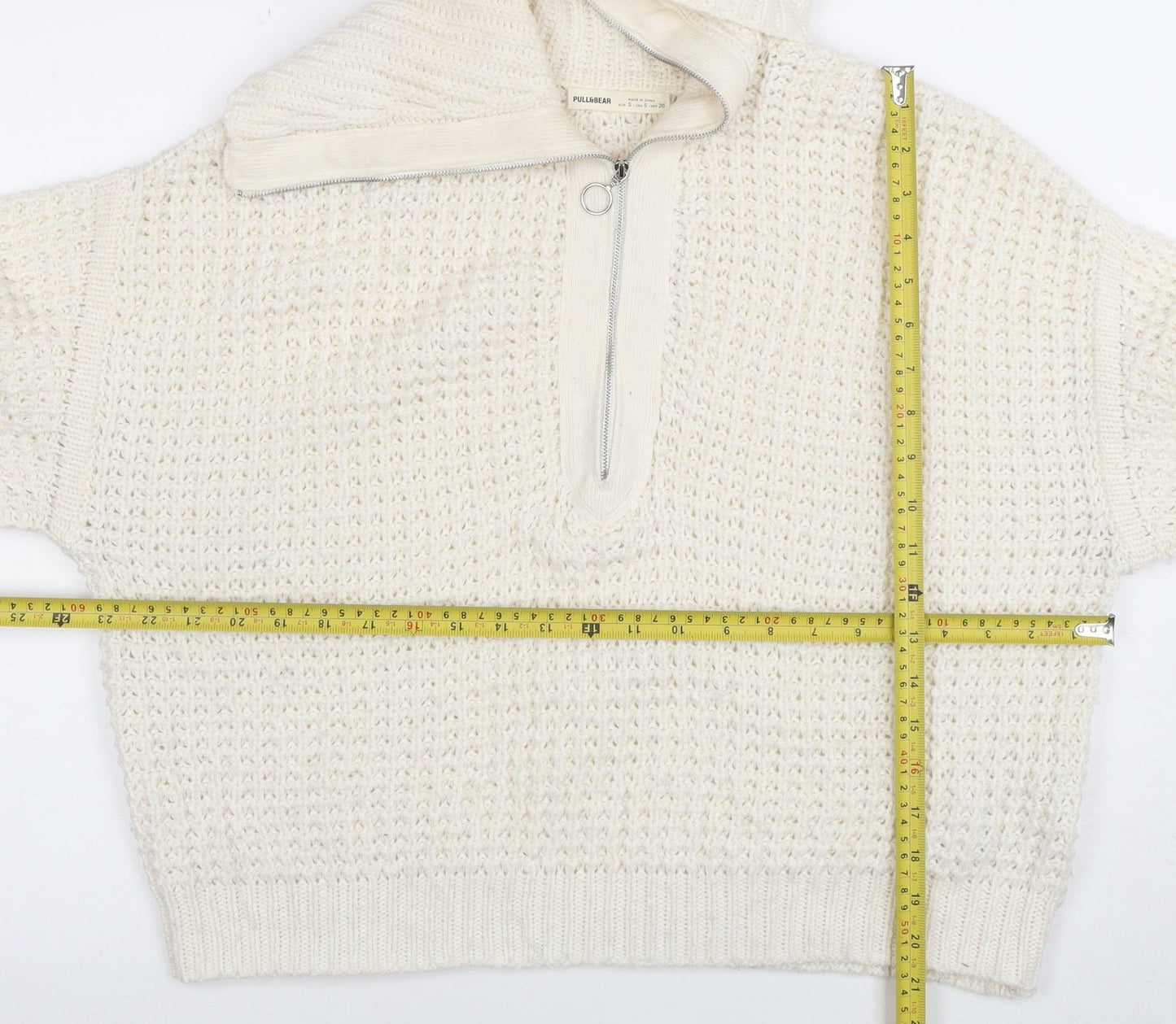 Womens UK Size S Pull & Bear Ivory Half Zip Jumper