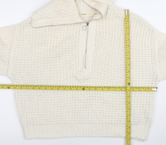 Womens UK Size S Pull & Bear Ivory Half Zip Jumper