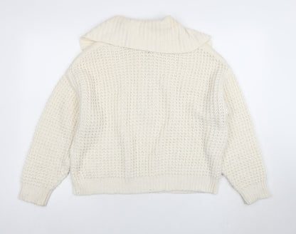 Womens UK Size S Pull & Bear Ivory Half Zip Jumper