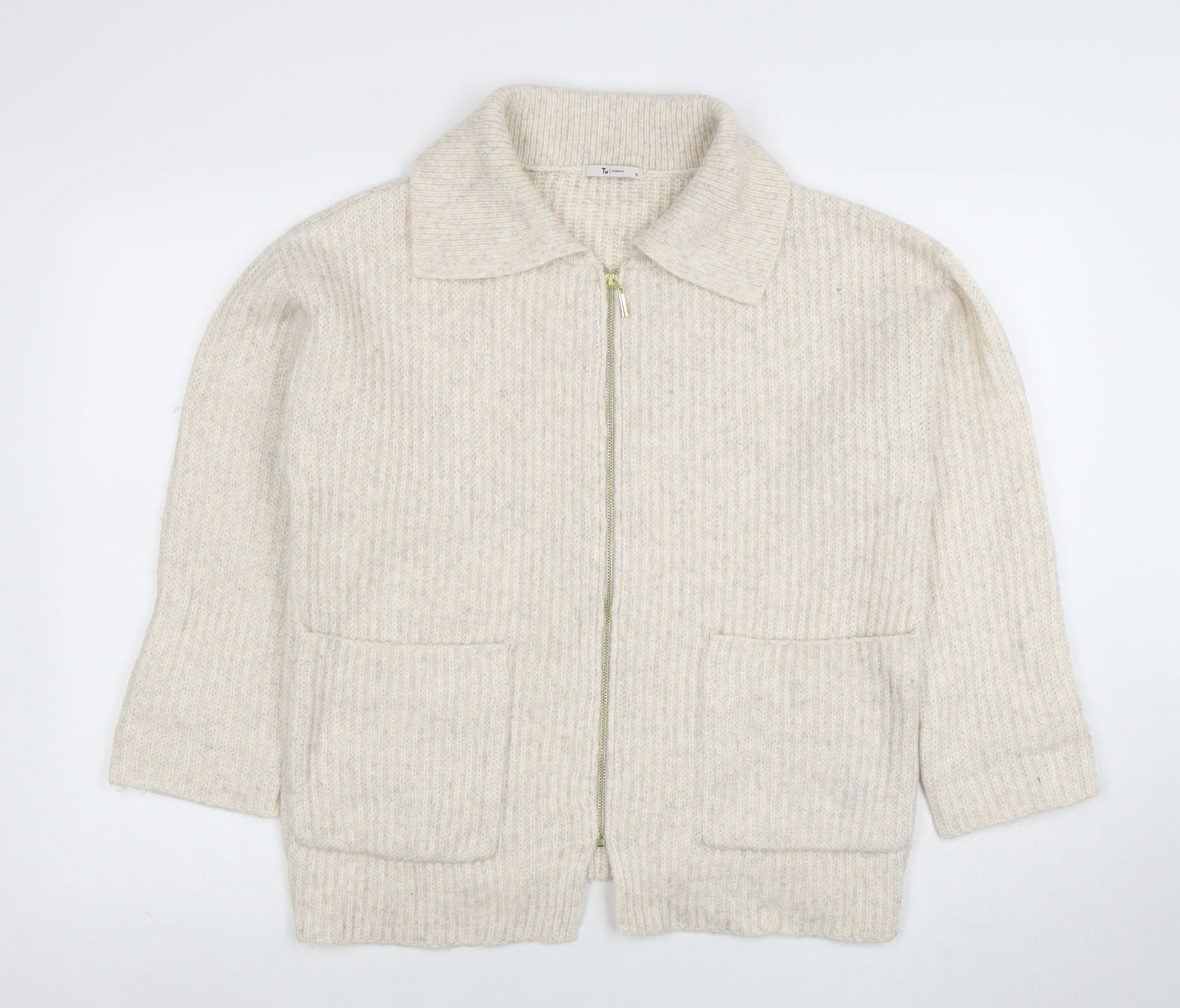 Womens UK Size 10 TU Beige Full Zip Jumper