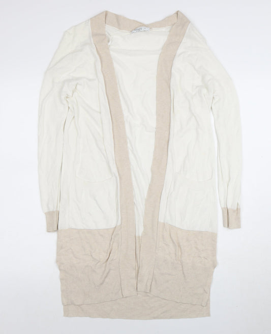 Nutmeg Womens Beige Viscose Linen Long Sleeve Open Cardigan Size 10