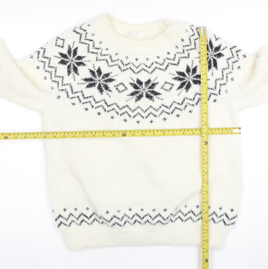 Primark Women's White Fair Isle Crew Neck Pullover Jumper Size S