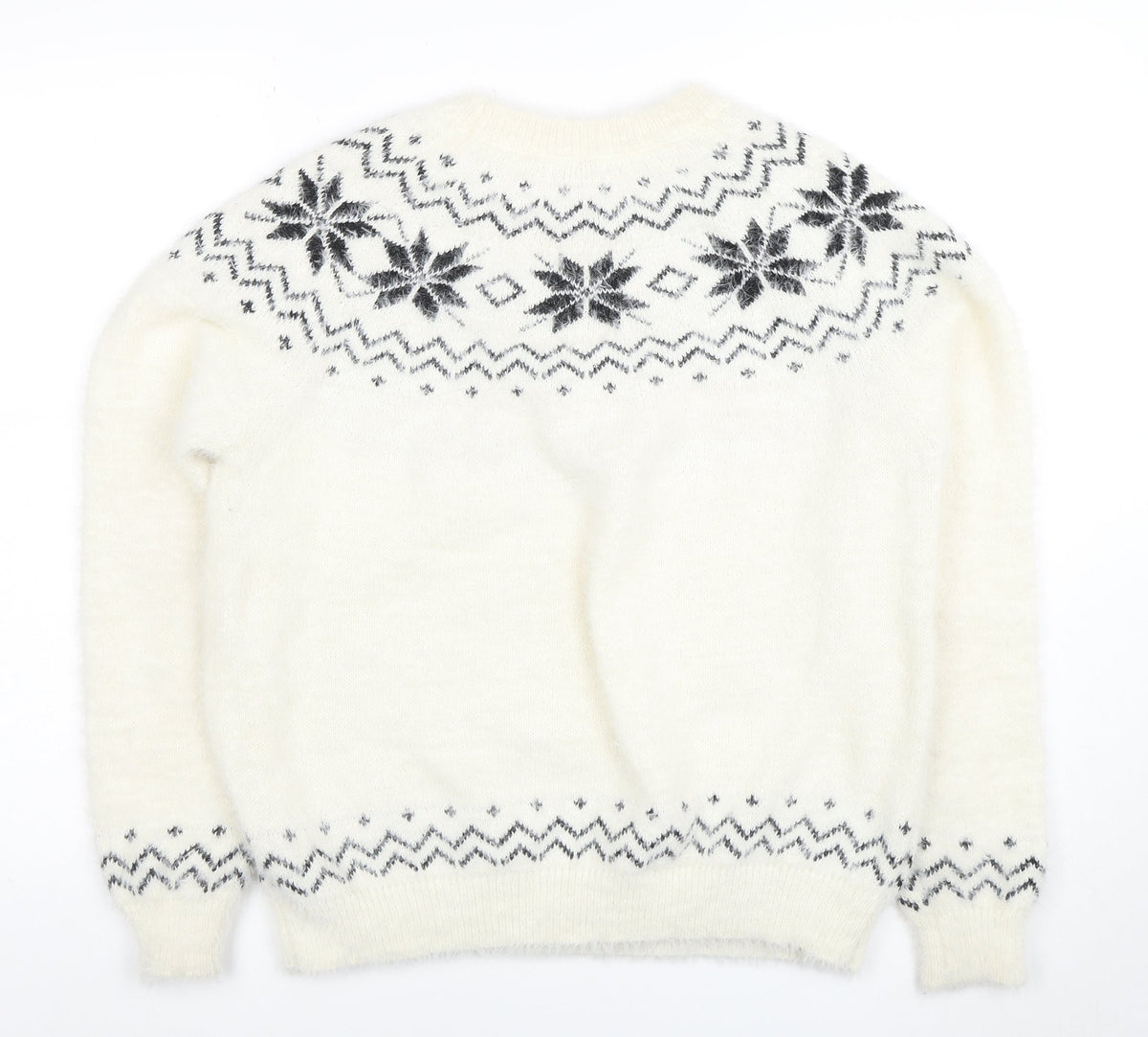 Primark Women's White Fair Isle Crew Neck Pullover Jumper Size S