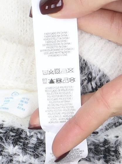 Primark Women's White Fair Isle Crew Neck Pullover Jumper Size S