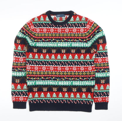 EASY Mens Multicoloured S Christmas Jumper Fair Isle Crew Neck