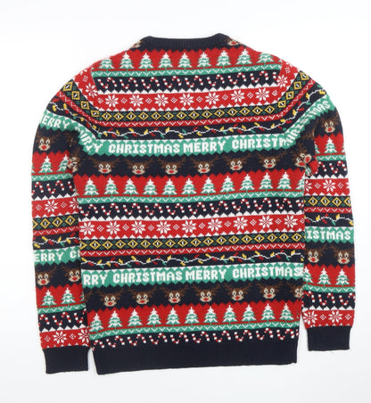 EASY Mens Multicoloured S Christmas Jumper Fair Isle Crew Neck