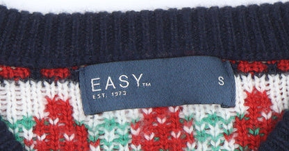 EASY Mens Multicoloured S Christmas Jumper Fair Isle Crew Neck