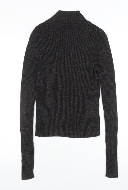 Topshop Women’s Black Metallic Roll Neck Ribbed Jumper UK 12