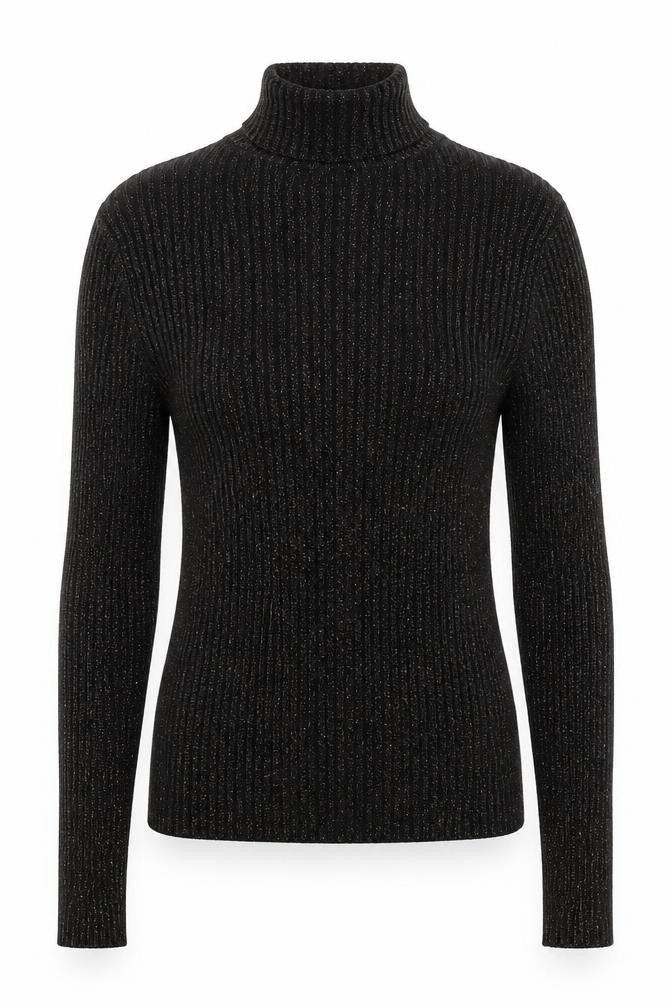 Topshop Women’s Black Metallic Roll Neck Ribbed Jumper UK 12
