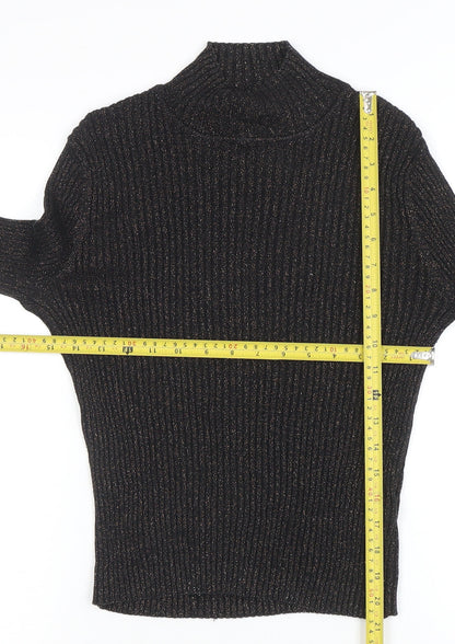 Topshop Women’s Black Metallic Roll Neck Ribbed Jumper UK 12
