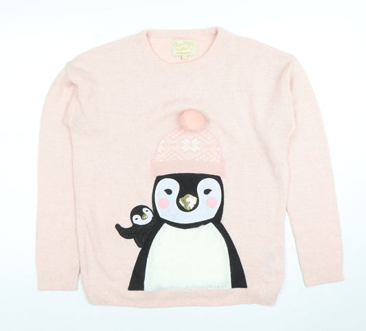 Womens UK Size M Christmas Wishes Pink Pullover Jumper