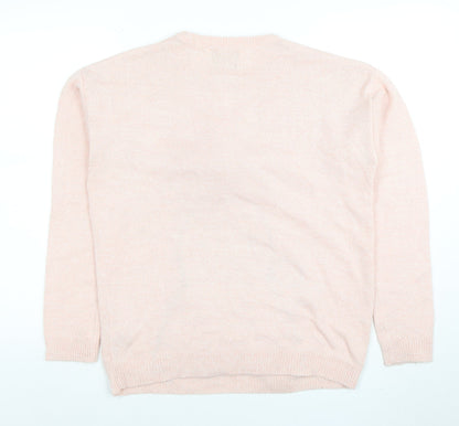 Womens UK Size M Christmas Wishes Pink Pullover Jumper
