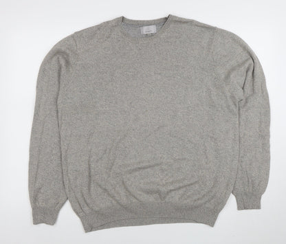 Marks and Spencer Mens Grey Cotton Crew Neck Jumper XXL Regular Fit