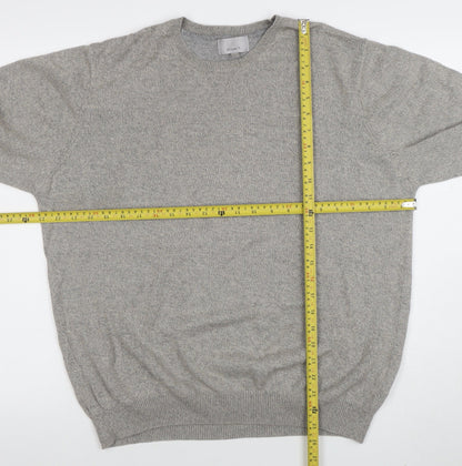 Marks and Spencer Mens Grey Cotton Crew Neck Jumper XXL Regular Fit