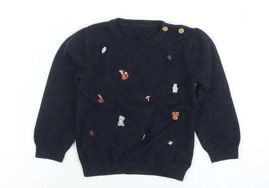 Little Nutmeg Navy Animal Knit Baby Jumper 18-24 Months Pullover
