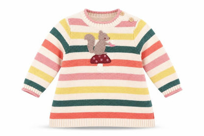 Vertbaudet Girls Multicoloured Striped Squirrel Knit Jumper 9-12 Months