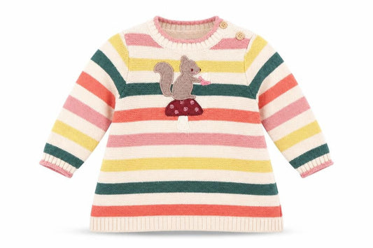 Vertbaudet Girls Multicoloured Striped Squirrel Knit Jumper 9-12 Months