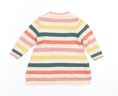 Vertbaudet Girls Multicoloured Striped Squirrel Knit Jumper 9-12 Months