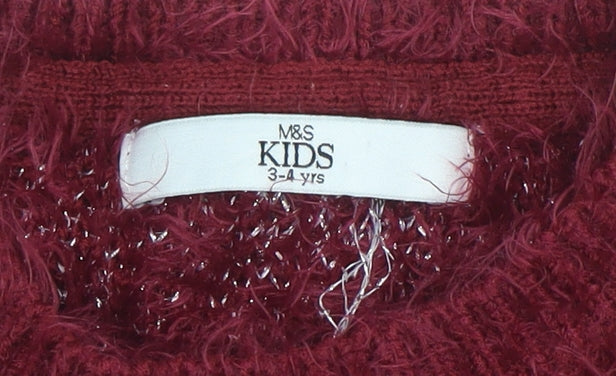 Girls UK Size 3-4 Years Marks and Spencer Red Pullover Jumper