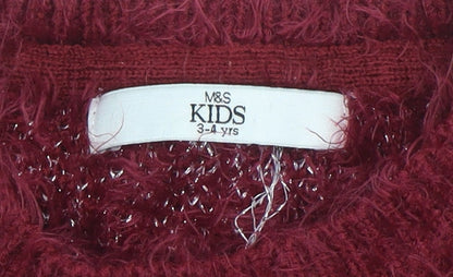 Girls UK Size 3-4 Years Marks and Spencer Red Pullover Jumper