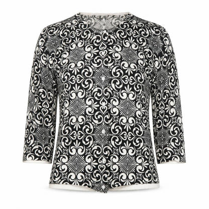 Jillian Jones Women’s Black & White Cardigan L Cotton Blend Patterned