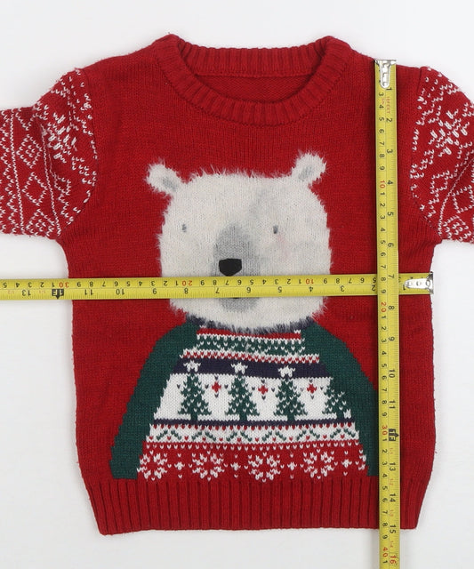 Nutmeg Boys Red Christmas Polar Bear Jumper 2-3 Years Fair Isle Knit