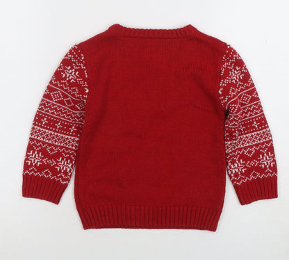 Nutmeg Boys Red Christmas Polar Bear Jumper 2-3 Years Fair Isle Knit