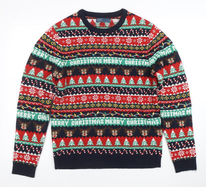 EASY Men’s Multicoloured Christmas Pullover Jumper M Crew Neck Knit