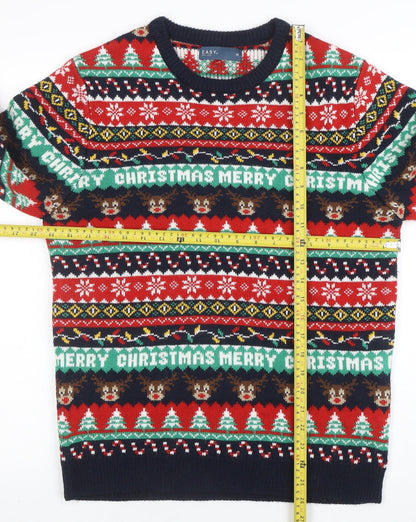 EASY Men’s Multicoloured Christmas Pullover Jumper M Crew Neck Knit