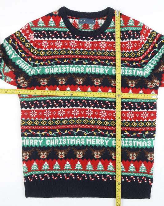 EASY Men’s Multicoloured Christmas Pullover Jumper M Crew Neck Knit