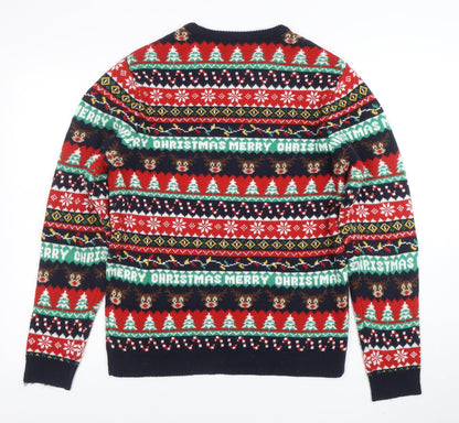 EASY Men’s Multicoloured Christmas Pullover Jumper M Crew Neck Knit