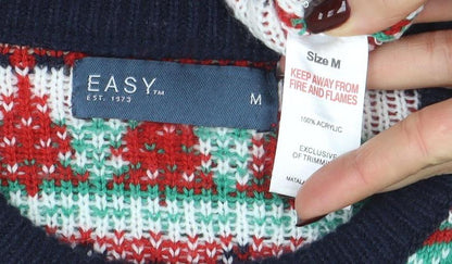 EASY Men’s Multicoloured Christmas Pullover Jumper M Crew Neck Knit