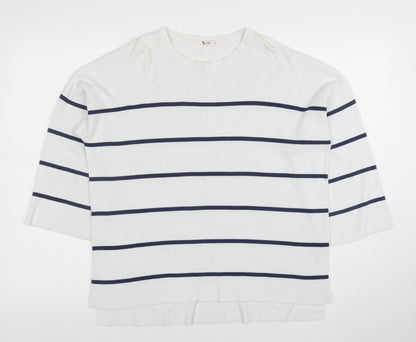 Tu Woman White Blue Striped 3/4 Sleeve Jersey Top Size 10