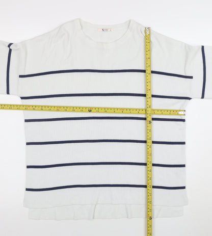 Tu Woman White Blue Striped 3/4 Sleeve Jersey Top Size 10