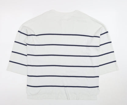 Tu Woman White Blue Striped 3/4 Sleeve Jersey Top Size 10