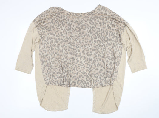 Oasis Women’s Beige Leopard Knit Wrap Top Size L 3/4 Sleeve