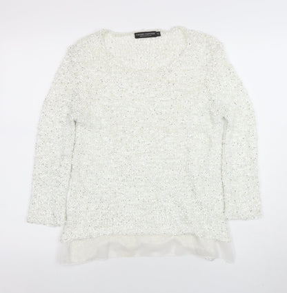 Cherry Couture Women's White Sequin Knit Pullover Jumper M