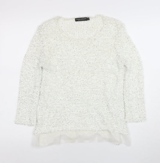Cherry Couture Women's White Sequin Knit Pullover Jumper M